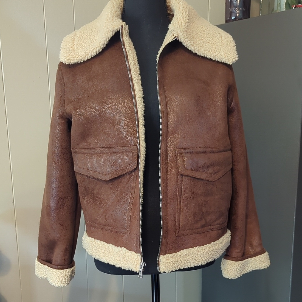 New Without Tags Express Brown and Cream Teddy Jacket with Sherpa Lining XS